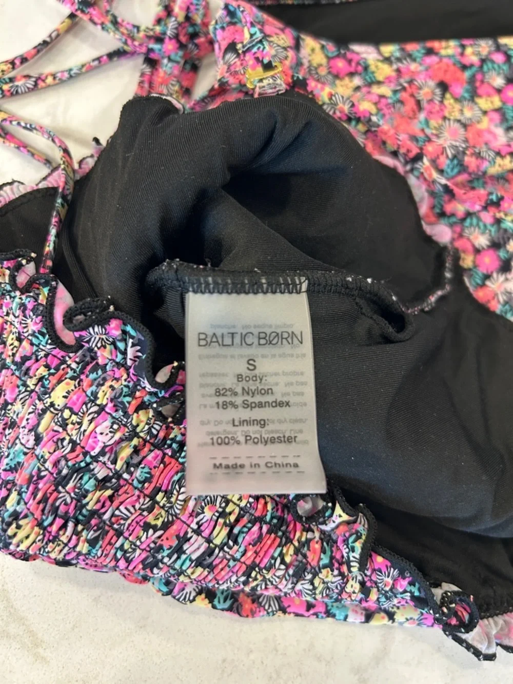 BalticBorn Nikki Smocked One Piece Swimsuit‎ in Neon Floral Beach Size Small